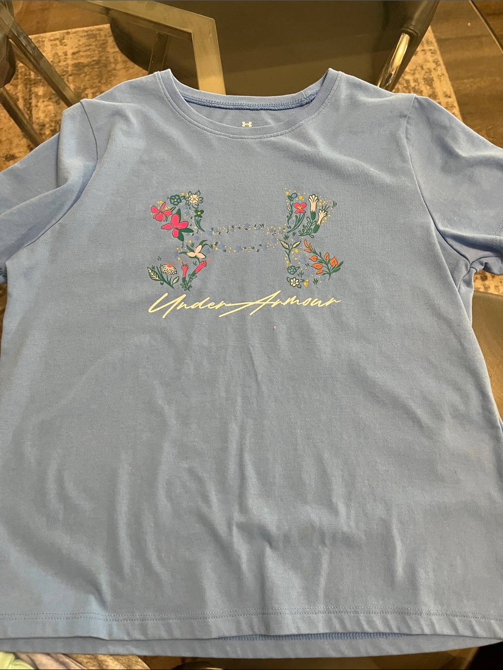 Under Armour Light Blue Floral Logo Girls' Short Sleeve Tee